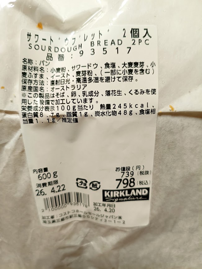 サワードウブレッド　栄養素