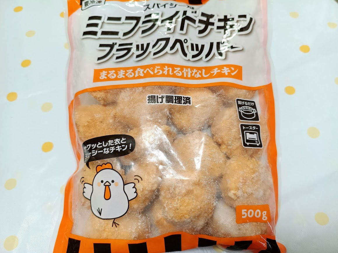 業務スーパー スパイシーミニフライドチキン ブラックペッパー パッケージ正面 500g