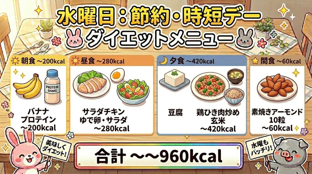 節約・時短ダイエット食事｜水曜日の1500kcalメニュー