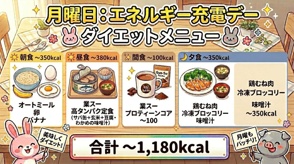 80kgから痩せたtakaの月曜日ダイエット食事メニュー｜エネルギー充電デー