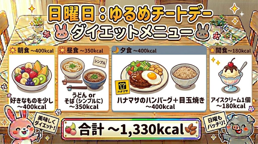 ゆるめチートデーのダイエット食事｜日曜日の1週間メニュー