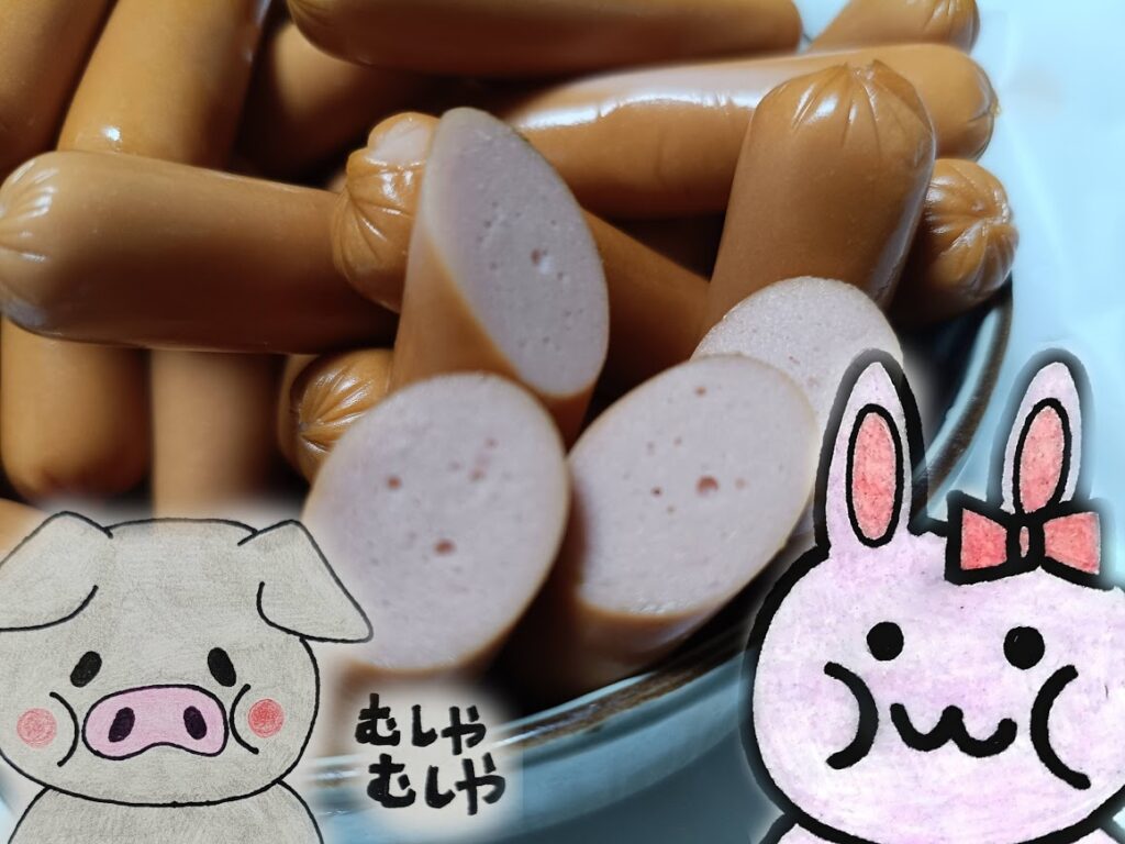 調理したスーパーウインナーとうさとぶーの合成写真