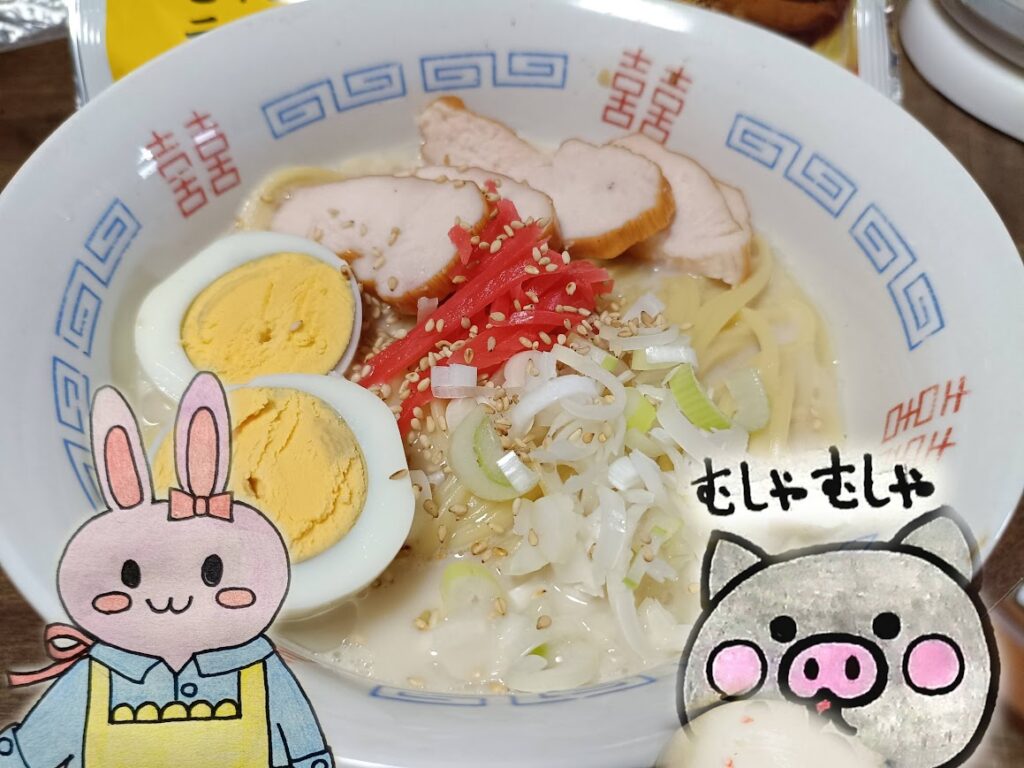 肉のハナマサ 九州とんこつラーメンとうさ・ぶーのイラスト