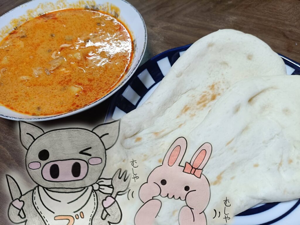 小分け保存したマッサマンカレーとうさ・ぶーのイラスト