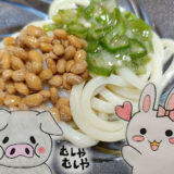 納豆とオクラのねばねばうどんとうさ・ぶーのイラスト